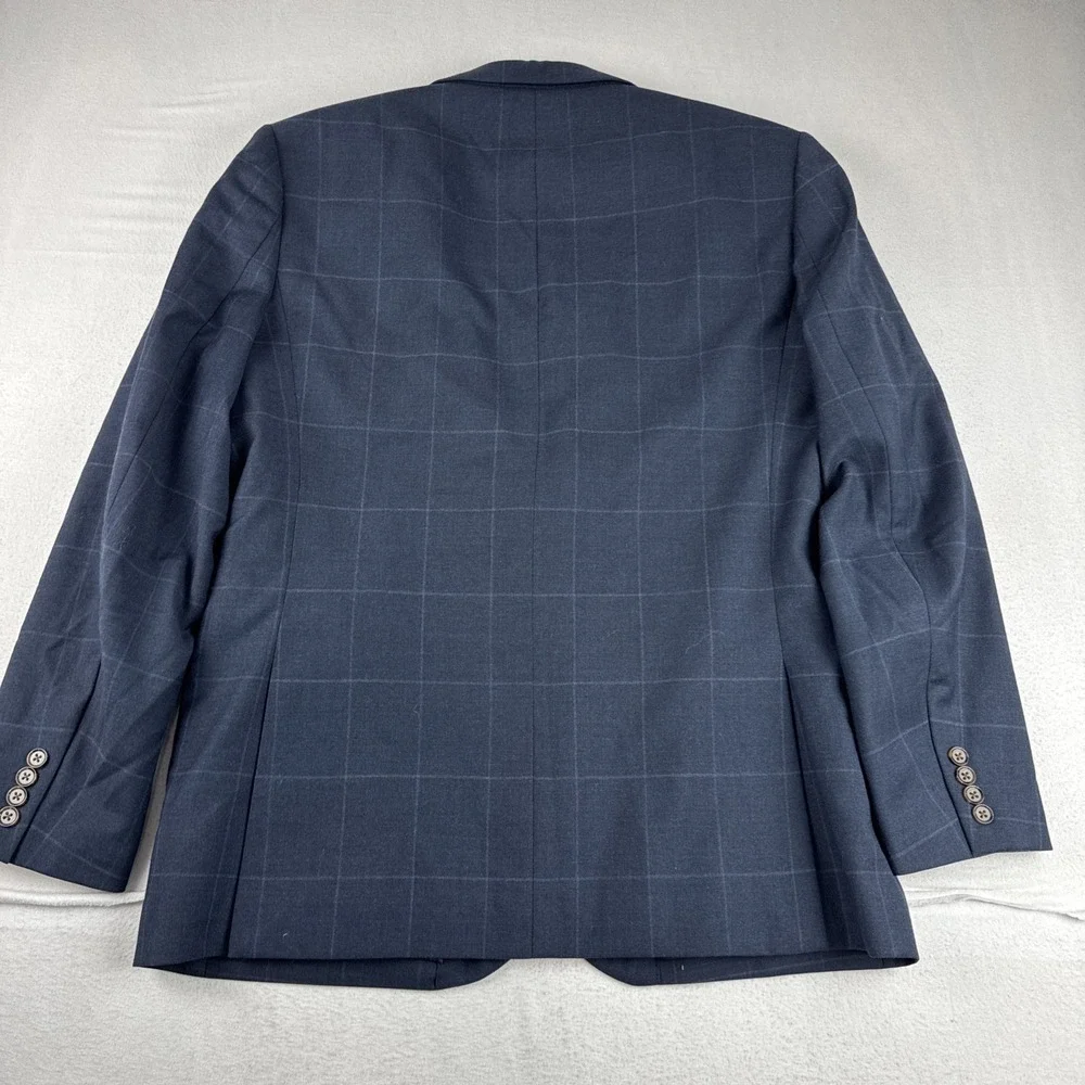 J Crew Thompson Mens Navy Windowpane Sport Coat 44R Wool Blend office business